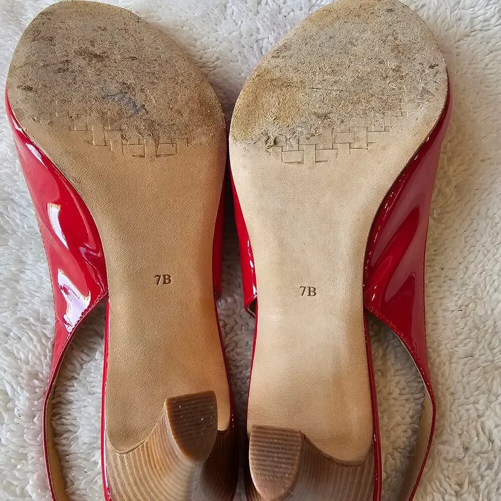 Cole Haan Women's Romantic Patent Leather Peep Toe Slingback Heels Size 7B Red‎